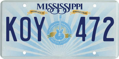 MS license plate KOY472