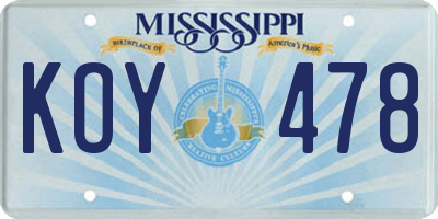 MS license plate KOY478