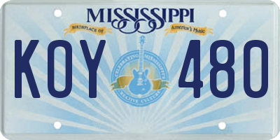 MS license plate KOY480