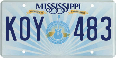 MS license plate KOY483