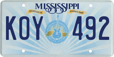 MS license plate KOY492