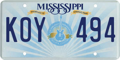 MS license plate KOY494