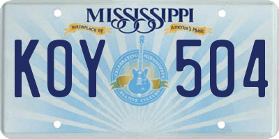 MS license plate KOY504