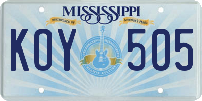 MS license plate KOY505