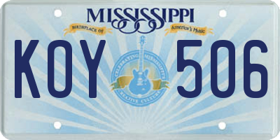MS license plate KOY506