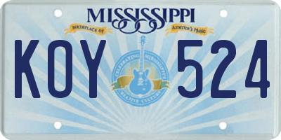 MS license plate KOY524