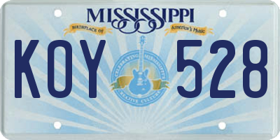 MS license plate KOY528