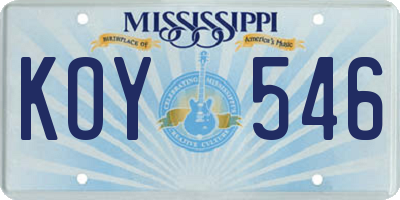 MS license plate KOY546