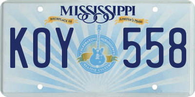 MS license plate KOY558