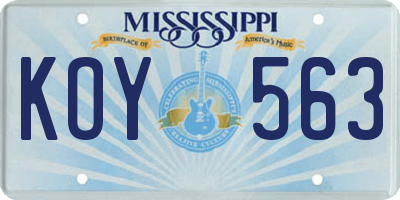 MS license plate KOY563