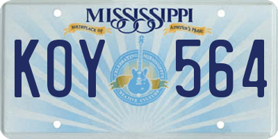MS license plate KOY564