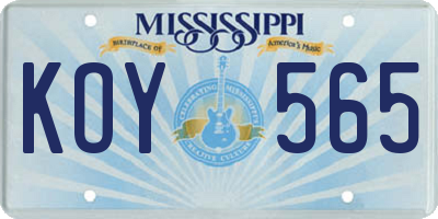 MS license plate KOY565