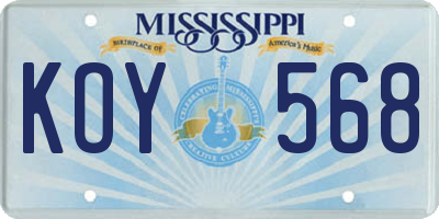 MS license plate KOY568