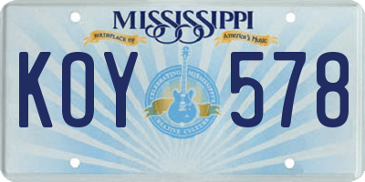 MS license plate KOY578