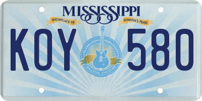 MS license plate KOY580