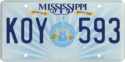 MS license plate KOY593