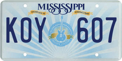 MS license plate KOY607