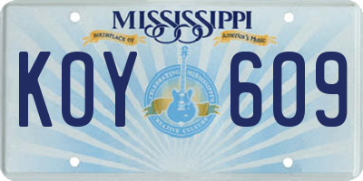 MS license plate KOY609