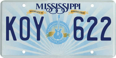 MS license plate KOY622