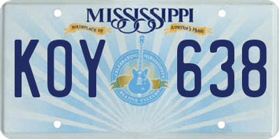 MS license plate KOY638