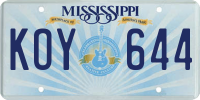 MS license plate KOY644