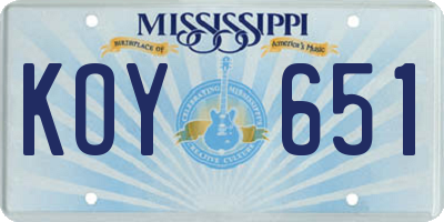 MS license plate KOY651