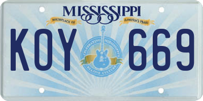 MS license plate KOY669