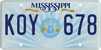 MS license plate KOY678