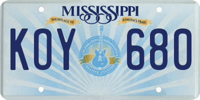 MS license plate KOY680