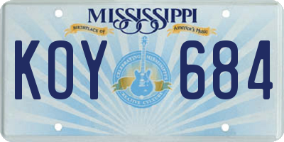 MS license plate KOY684
