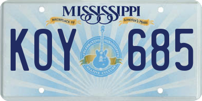 MS license plate KOY685