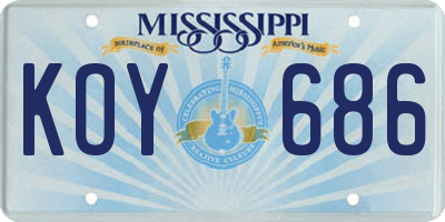 MS license plate KOY686