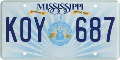 MS license plate KOY687