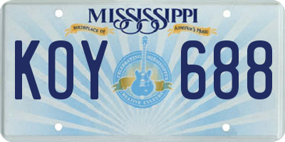 MS license plate KOY688