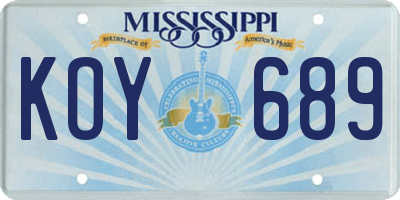 MS license plate KOY689