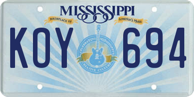MS license plate KOY694