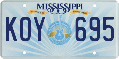 MS license plate KOY695