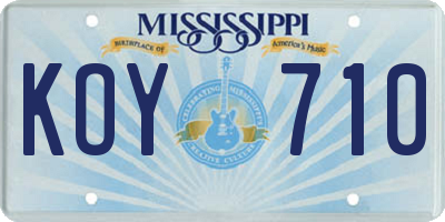 MS license plate KOY710