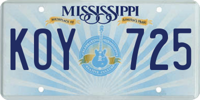 MS license plate KOY725