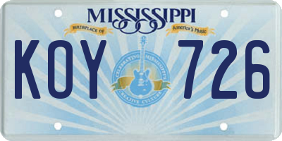 MS license plate KOY726