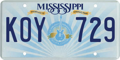 MS license plate KOY729