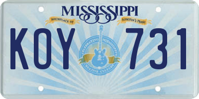 MS license plate KOY731