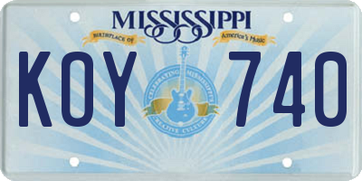 MS license plate KOY740
