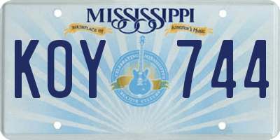 MS license plate KOY744