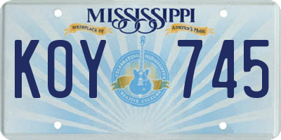 MS license plate KOY745