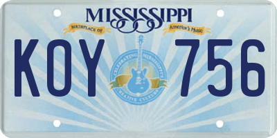 MS license plate KOY756