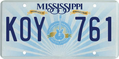 MS license plate KOY761