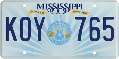 MS license plate KOY765
