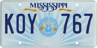 MS license plate KOY767