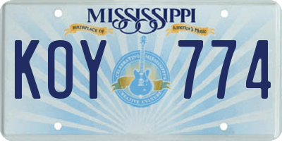 MS license plate KOY774